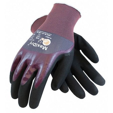 Coated Gloves, Foam Nitrile, Foam, 3/4 Dip, 3 Abrasion Level, Purple, L 12 PK
