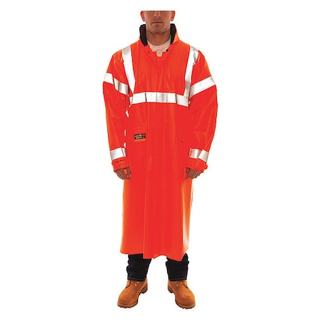 Arc Flash Flame Resistant Rain Coat, PVC, Class 3 Orange, XL