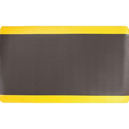 Antifatigue Mat, 3 ft L x 10 ft W, 11/16 in Thickness, Rubberized, Black/Yellow