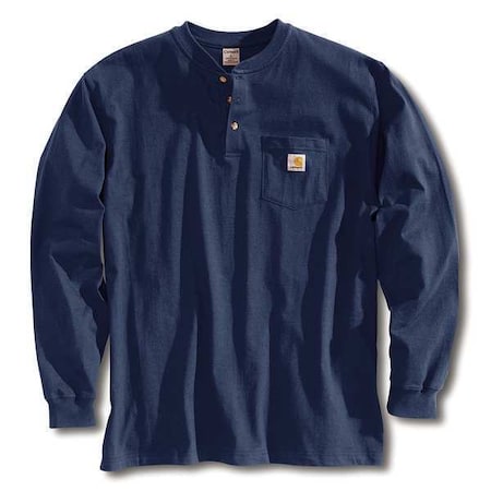 Men's Long Sleeve Henley, Cotton, Pullover/Button, 1 Pocket(s), Navy, XL
