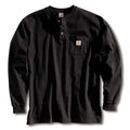 Men's Long Sleeve Henley, Cotton, Pullover/Button, 1 Pocket(s), Black, 2XL