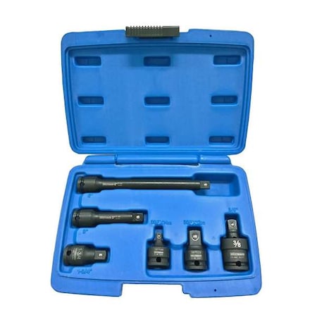 3/8" Drive Impact Adapter and Extension Set, SAE, 6 pcs, Black Oxide