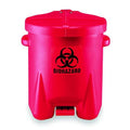 Biohazard Step On Waste Can, 6 Gallon Capacity, Polyethylene, Red, 13 1/2 in Width x 16 in Height