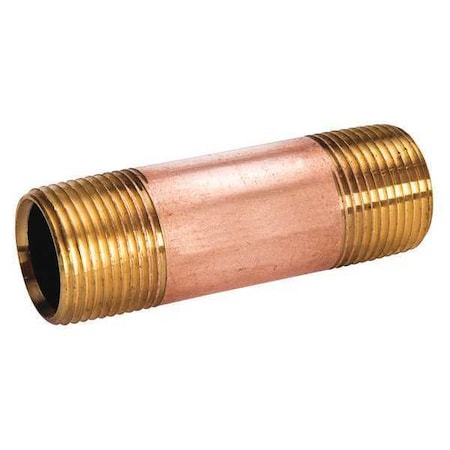 1/2" MBSPT x MNPT x 1-1/8" TBE Red Brass Pipe Nipple Sch 40