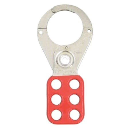 Lockout Hasp, Red, Steel, 6 Max. No. of Padlocks, 3/8 in Max. Shackle Dia., 1 1/2 in Jaw Clearance