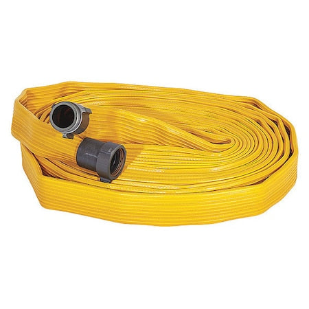 Fire Hose, 4-Layer, 100 ft Length, 1 1/2 in Hose Inside Dia., Rubber Hose Tube, MNPSH Fitting A