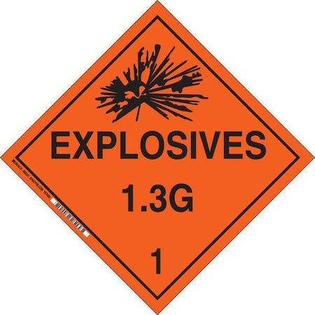 DOT Container Placard, Explosives 1.3 G 1, B-946 Pressure Sensitive Vinyl, 10-3/4" W x 10-3/4" H