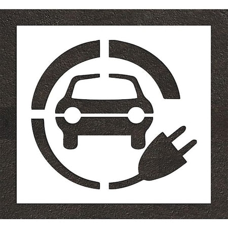 Pavement Stencil, Symbol, Electric Car Logo, 36 in Character Height, Not Applicable Font, White