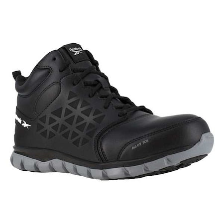 Men's Athletic High-Top Shoe, Alloy Toe, Leather Upper, Rubber Outsole, Lace Up, Black, 15 M