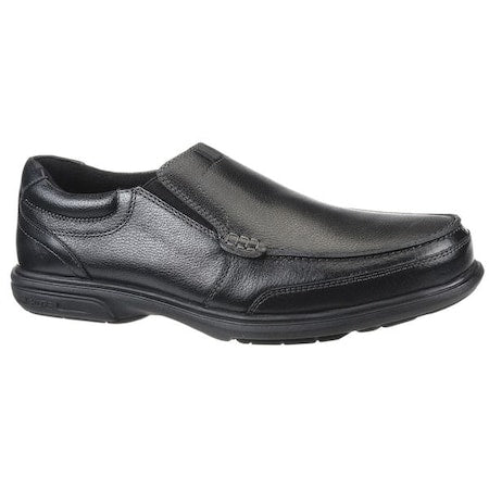 Men's Loafer Shoe, Steel Toe, Leather Upper, Rubber Outsole, Slip On, Black, 10 D