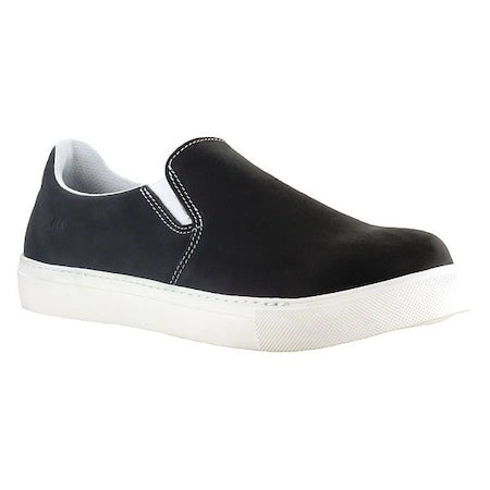 Women's Athletic Shoe, Steel Toe, Leather Upper, Rubber Outsole, Slip On, Charcoal/Gray, 9 1/2 E
