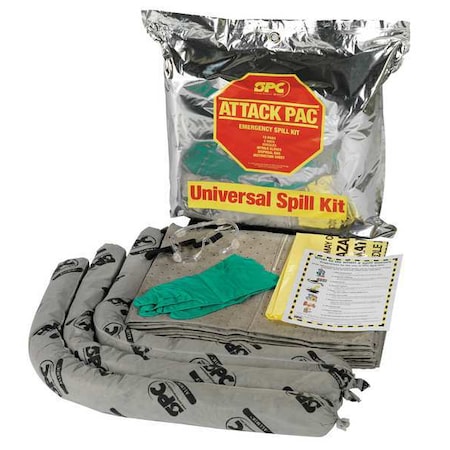 Spill Kit, 7 gal Volume Absorbed per Kit, Bag, Silver