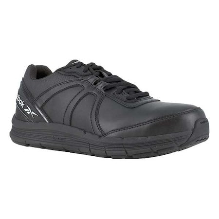 Men's Athletic Shoe, Steel Toe, Leather Upper, Rubber Outsole, Lace Up, Black, 10 1/2 4E