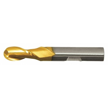 2-Flute HSS Ball Nose Single End Mill Cleveland HG-2B-TN TiN 3/8x3/8x3/4x2-1/2