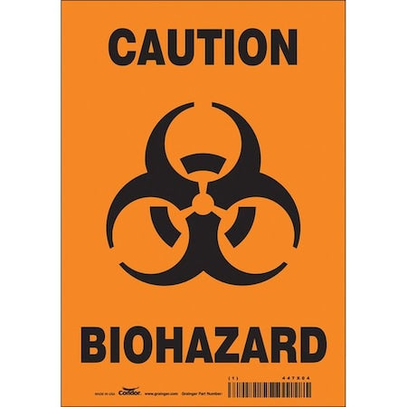 Biohazard Sign, 10 in H, 7 in W, Vinyl, Horizontal Rectangle, English, 447X04