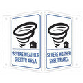 Safety Sign, 6 in Height, 7 1/2 in Width, Aluminum, V-Shape Projection, English