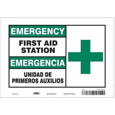 Emergency/Emergencia, First Aid Station/Unidad De Primeros Auxilios, 10 in W x 7 in H, Vinyl, 471V07