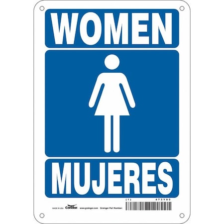Restroom Sign, WOMEN/MUJERES, 7 in W x 10 in H, Horizontal Rectangle, Polyethylene, 473Y90