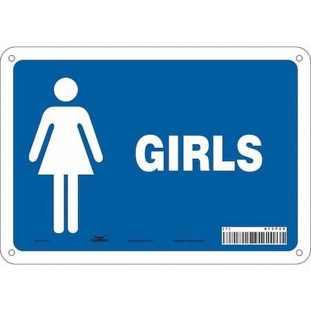 Restroom Sign, GIRLS, 10 in W x 7 in H, Vertical Rectangle, Aluminum, 473Y29