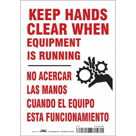 Safety Sign, 10 in Height, 7 in Width, Vinyl, Horizontal Rectangle, English, Spanish, 475A48
