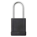 Lockout Padlock, Keyed Alike, Aluminum, Black, 1 1/2 in Shackle Height, 1 9/16 in Body Width, 6 PK