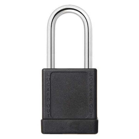 Lockout Padlock, Keyed Alike, Aluminum, Black, 1 1/2 in Shackle Height, 1 9/16 in Body Width, 6 PK