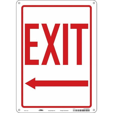 Exit Sign, Plastic, 10" W, 14" H, Exit, Red, White