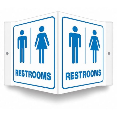RESTROOMS, 8 1/2 in W x 6 in H, V-Shape Projection, PETG, 480Z77
