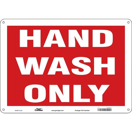 HAND WASH ONLY, 14 in W x 10 in H, Horizontal Rectangle, Aluminum, 485N28