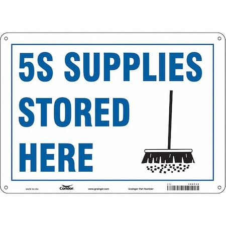 5S SUPPLIES STORED HERE, 14 in W x 10 in H, Horizontal Rectangle, Polyethylene, 486P46