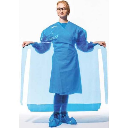 Gown, Polyolefin, Welded, 4 mil, 50 in, Blue, L, 50 PK
