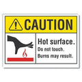 Hot Surface Sign, 3 1/2 in H x 5 in W, Reflective Sheeting, Hot Surface. Do Not Touch.