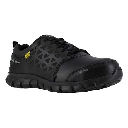 Men's Athletic Shoe, Alloy Toe, Leather, Mesh Upper, Rubber Outsole, Lace Up, Black, 8 W