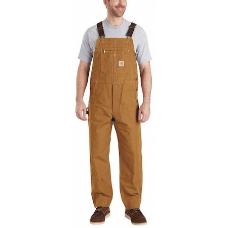 102776 Bib Overalls, Cotton, 12 oz Fabric Weight, 32 in Inseam, Brown, 40 x 28