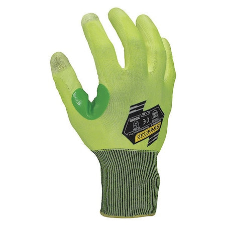 Hi-Vis Cut Resistant Coated Gloves, Cut Level A2 ,Dipped ,Polyurethane ,Smooth ,S 1 PR