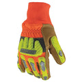 Cold Protection Gloves, Pigskin Leather Palm, Knit Cuff, Orange/Tan, 1 PR