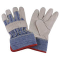 Leather Gloves, Cowhide, Safety Cuff, Wing Thumb, Beige/Blue, L, 1 PR