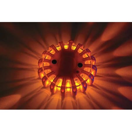 LED Road Flare, Amber LED, Orange Shell, Polymer, 4 in Length, (1) Battery