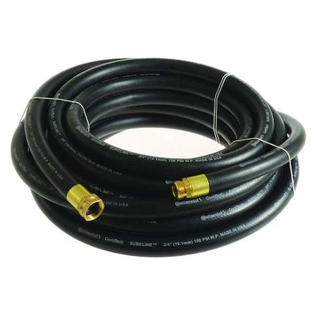 3/4 in ID x 25 ft L Garden Hose, EPDM Tube, Black, Brass x Brass Fitting