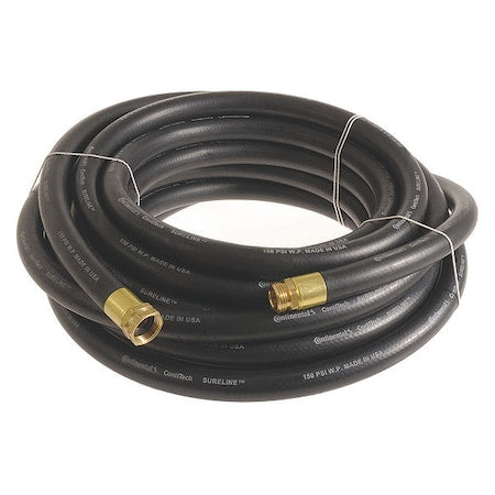 1 in ID x 100 ft L Garden Hose, EPDM Tube, Black, Brass x Brass Fitting