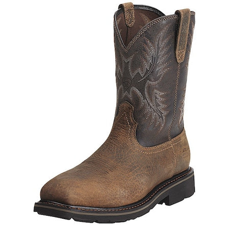 Men's Western Boot, 10 D, Steel Toe, 10 in H, Earth, 10012948