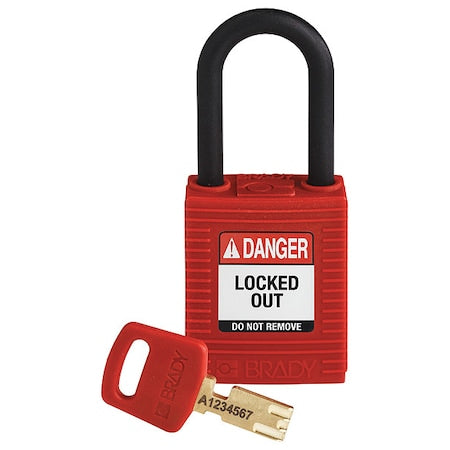 Lockout Padlock, Keyed Different, Nylon, Red, 1 1/2 in Shackle Height, 1 1/2 in Body Width