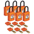 Lockout Padlock, Keyed Alike, Nylon, Orange, 1 in Shackle Height, 1 1/4 in Body Width, 6 PK
