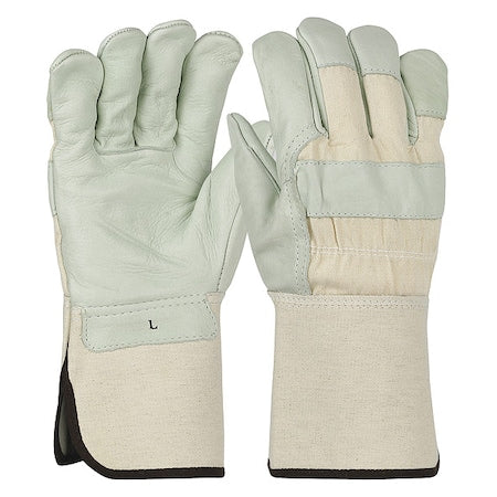 Leather Gloves, Cowhide, Gauntlet Cuff, Wing Thumb, Full Finger, Off-White, 2XL, 12 PK