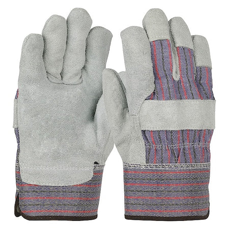 Economy Grade Split Cowhide Leather Palm Glove, Fabric Back, Gunn Cut, Wing Thumb, XL, 12PK