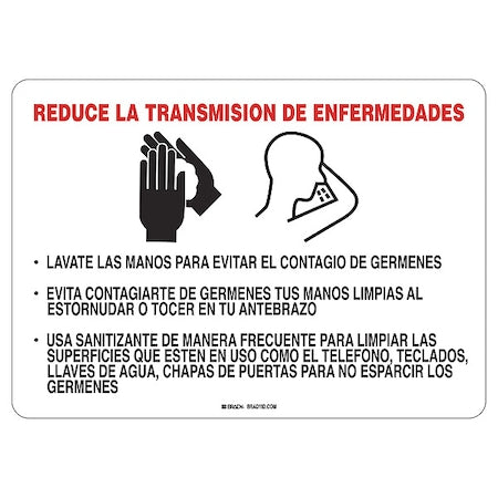 Covid 19 Sign 10X14 Spanish Reduce Disea, 10 in Height, 14 in Width, Polystyrene, Spanish
