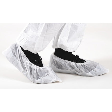 Disposable Shoe Covers, Polyethylene, White, Slip Resistant Sole: Yes ,Universal