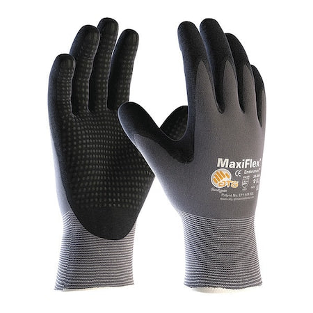 Coated Gloves, Foam Nitrile, Dotted, Palm, 3 Abrasion Level, Gray/Black, XS (6) 12 PK
