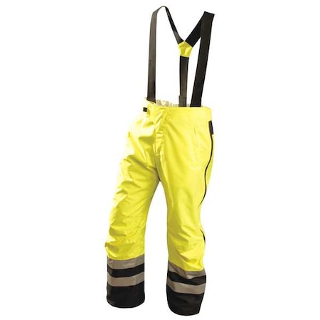 Hi-Visibility Rain Pants, Polyester, 31 1/2 in Inseam, Pull On Closure, Yellow, Size L