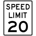 Speed Limit 20 Traffic Sign, 24 in H, 18 in W, Aluminum, Vertical Rectangle,R2-1-20-18DA